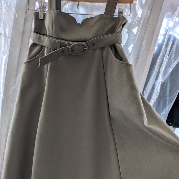 Fint Dresses & Skirts - Vintage Japanese Brand High Waist Belted Flared Suspender Skirt Olive Green XS